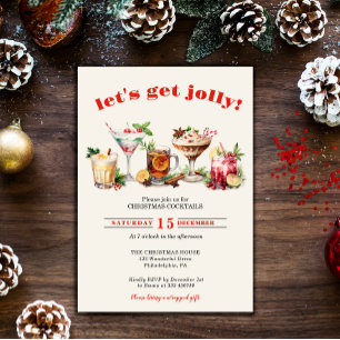 Let's Get Jolly   Christmas Cocktails Party invita Invitation