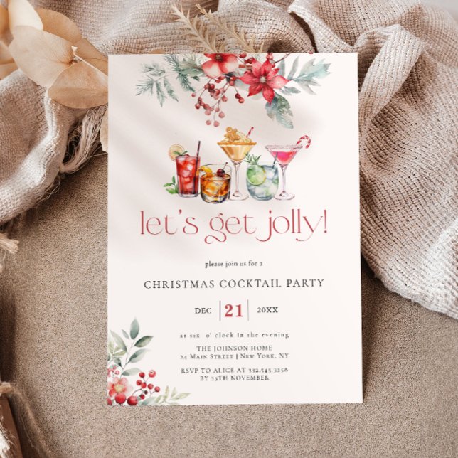 Let's Get Jolly Cocktail Holiday Poinsettia Invitation (Creator Uploaded)