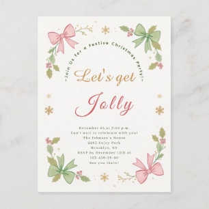 Let's Get Jolly Whimsical Christmas Bow Holiday  Postcard