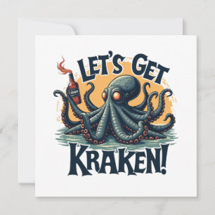 Let's Get Kraken Funny Rum Drinking Octopus Invitation