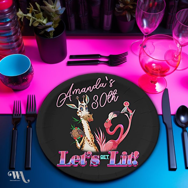 Let's Get Lit Adult Cocktail Birthday  Paper Plate (Creator Uploaded)