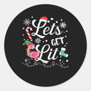 Let's Get Lit Adult Flamingo Funny Christmas Classic Round Sticker
