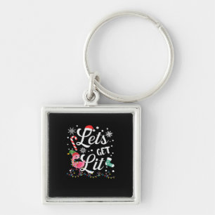 Let's Get Lit Adult Flamingo Funny Christmas Key Ring