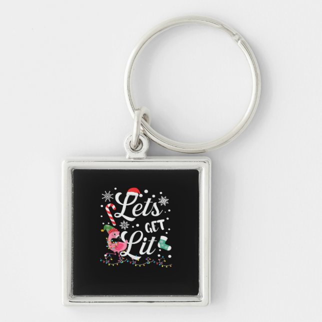 Let's Get Lit Adult Flamingo Funny Christmas Key Ring (Front)