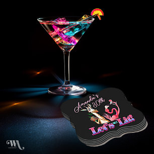 Let's Get Lit Adult Neon Cocktail Birthday Paper Coaster
