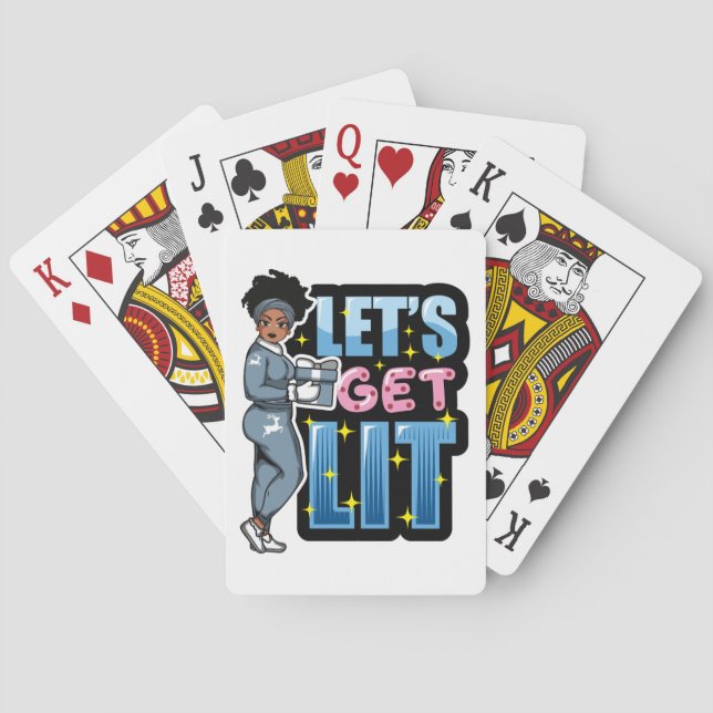 Let's get lit black women christmas drinking sista playing cards (Back)