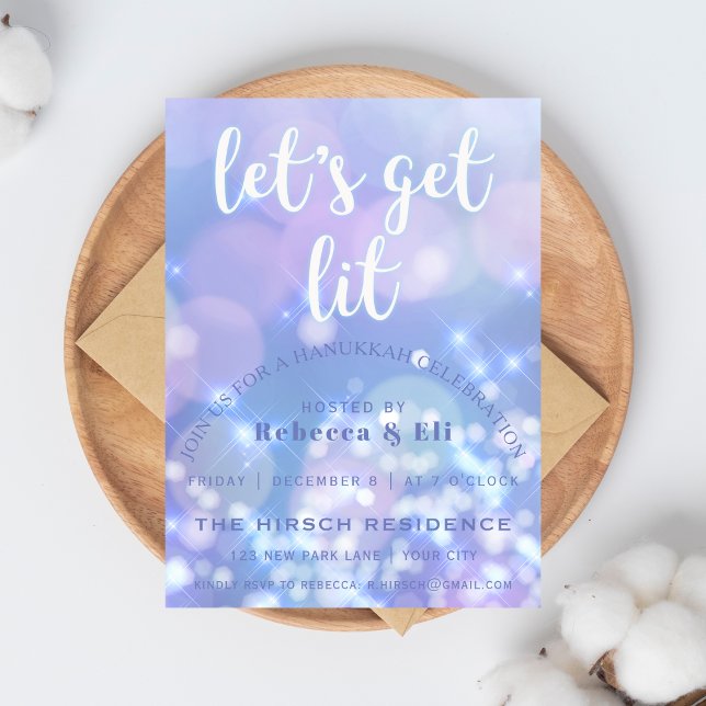 Let's get lit - Blue Sparkles Funny Hanukkah Invitation (Creator Uploaded)