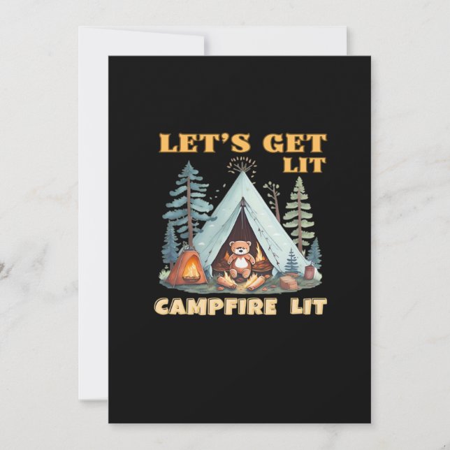 Let's Get Lit. Campfire Lit. Camping Quotes Classi Holiday Card (Front)