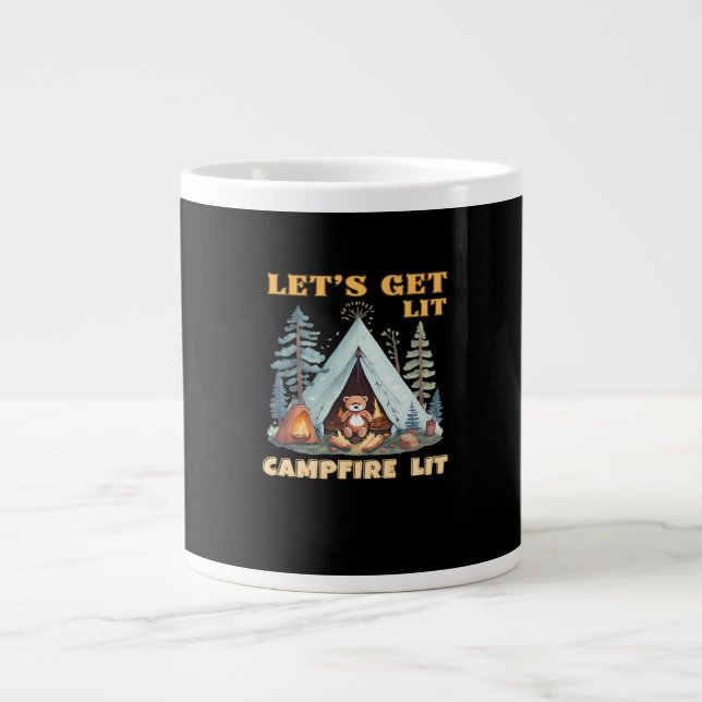 Let's Get Lit. Campfire Lit. Camping Quotes Classi Large Coffee Mug (Front)