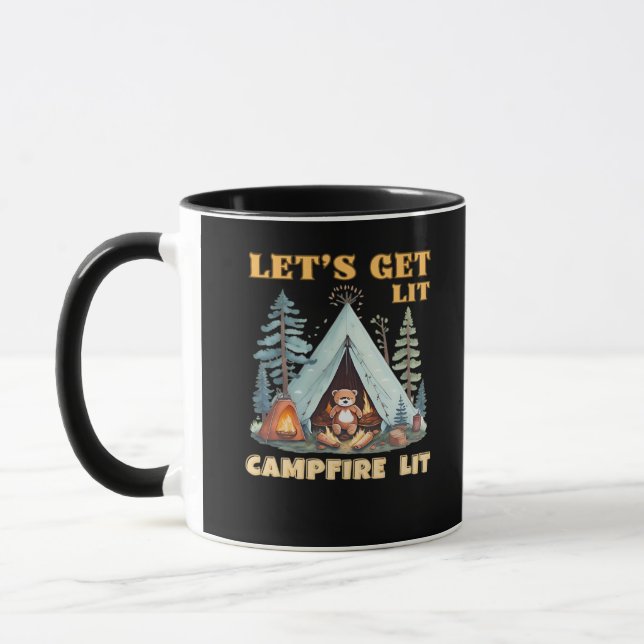 Let's Get Lit. Campfire Lit. Camping Quotes Classi Mug (Left)