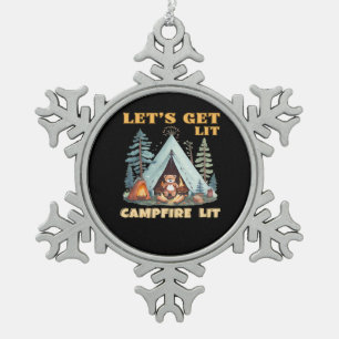 Let's Get Lit. Campfire Lit. Camping Quotes Classi Snowflake Pewter Christmas Ornament