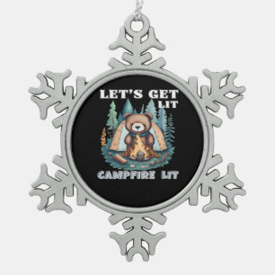 Let's Get Lit. Campfire Lit Classic Snowflake Pewter Christmas Ornament