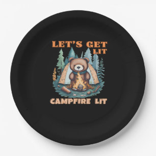 Let's Get Lit. Campfire Lit. Tent Camping Classic Paper Plate