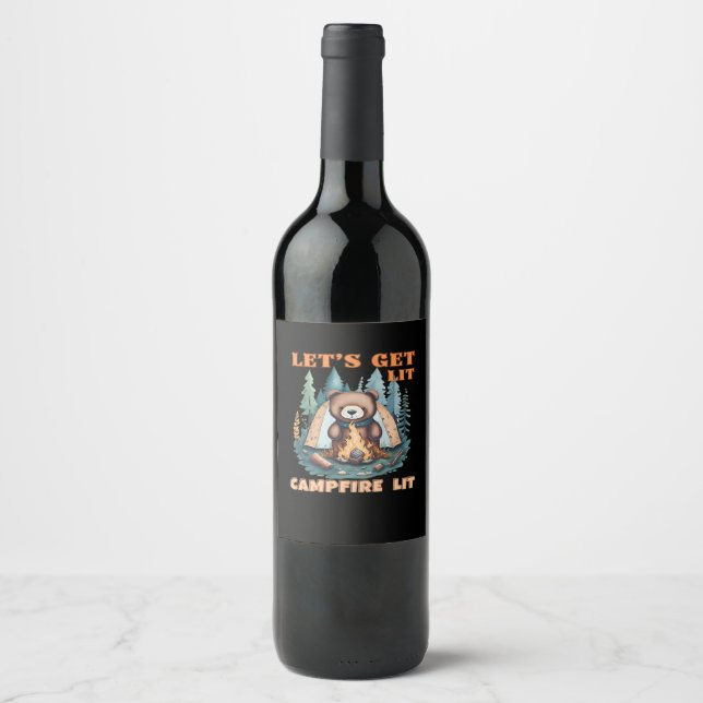Let's Get Lit. Campfire Lit. Tent Camping Classic Wine Label (Front)