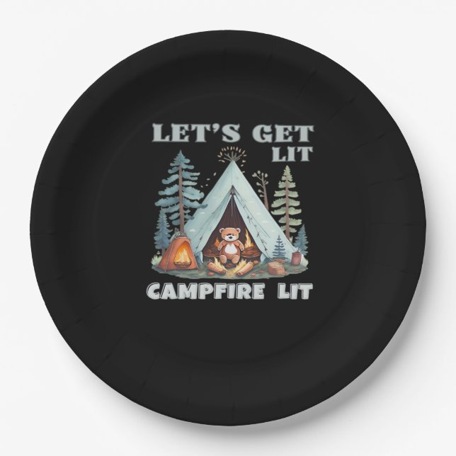 Let's Get Lit. Campfire Lit. Vibe Camping Classic Paper Plate (Front)