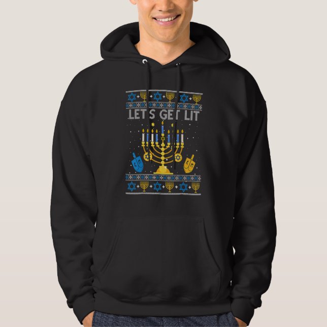 Let's Get Lit Chanukah Hanukkah  Christmas Ugly Sw Hoodie (Front)