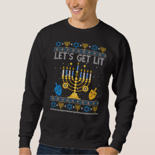 Let's Get Lit Chanukah Hanukkah Christmas Ugly Sw Sweatshirt