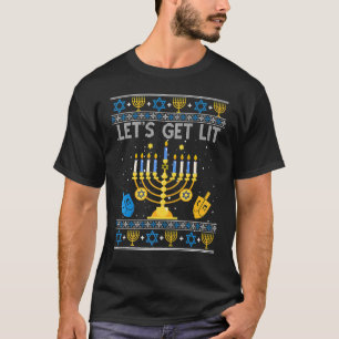 Let's Get Lit Chanukah Hanukkah  Christmas Ugly Sw T-Shirt