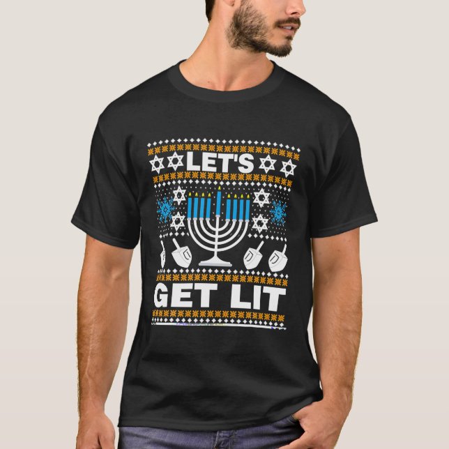 Let's Get Lit Chanukah Hanukkah Ugly Sweater For (Front)