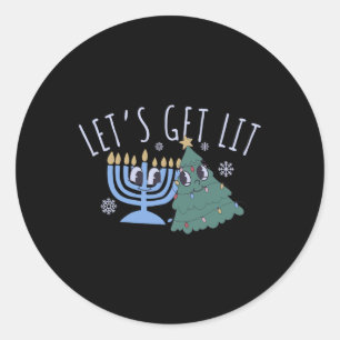 Let's Get Lit Chrismukkah Hanukkah Christmas Match Classic Round Sticker