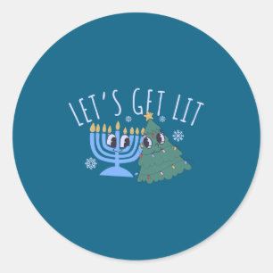 Let's Get Lit Chrismukkah Hanukkah Christmas Match Classic Round Sticker