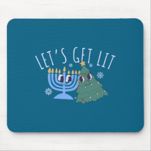 Let's Get Lit Chrismukkah Hanukkah Christmas Match Mouse Pad