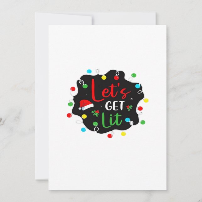 Let's Get Lit Christmas Drinking Lights Santa Esse Holiday Card (Front)