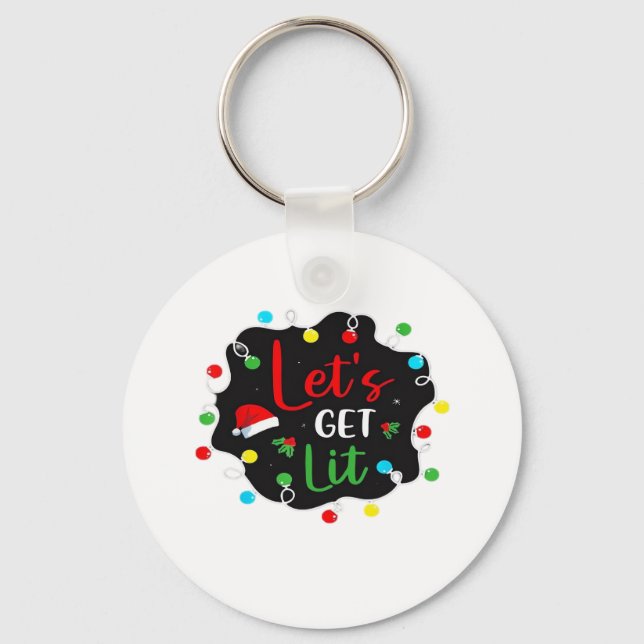 Let's Get Lit Christmas Drinking Lights Santa Esse Key Ring (Front)