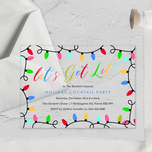 Let's Get Lit | Christmas Holiday Cocktail Party Acrylic Invitations (Creator Uploaded)