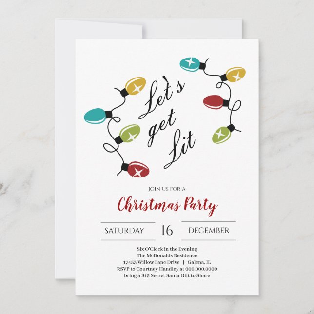 Let's Get Lit Christmas Invitation (Front)