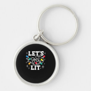 Let's Get Lit Christmas Lights Funny Retro Key Ring