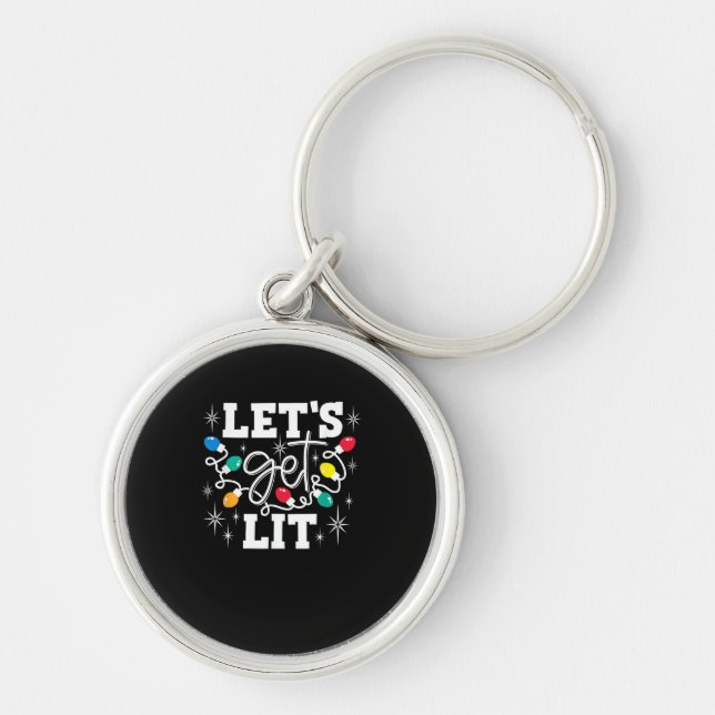 Let's Get Lit Christmas Lights Funny Retro Key Ring (Front)