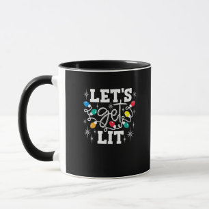 Let's Get Lit Christmas Lights Funny Retro Mug