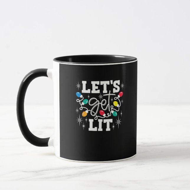 Let's Get Lit Christmas Lights Funny Retro Mug (Left)