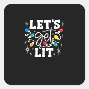Let's Get Lit Christmas Lights Funny Retro Square Sticker