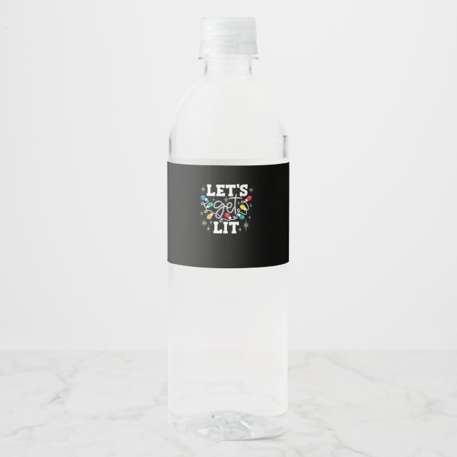 Let's Get Lit Christmas Lights Funny Retro Water Bottle Label (Front)