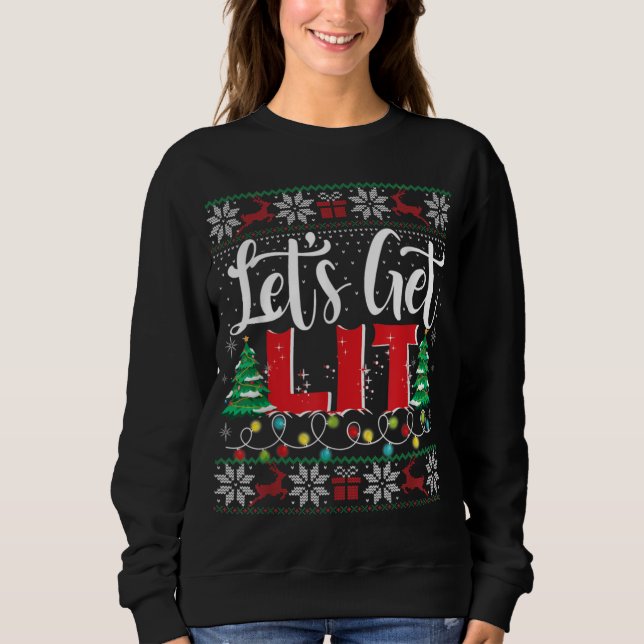 Let's Get Lit Christmas Lights Ugly Sweater Xmas D (Front)