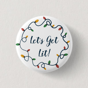 Let's Get Lit Christmas Lights Wreath 3 Cm Round Badge