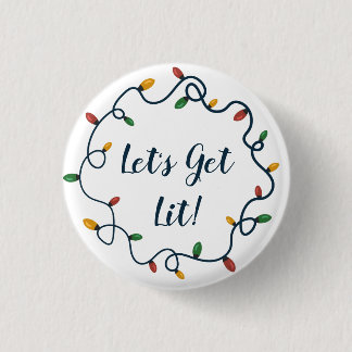 Let's Get Lit Christmas Lights Wreath 3 Cm Round Badge