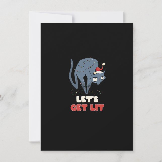 Let's Get Lit Christmas Lights Xmas Santa Kitten K Invitation (Front)