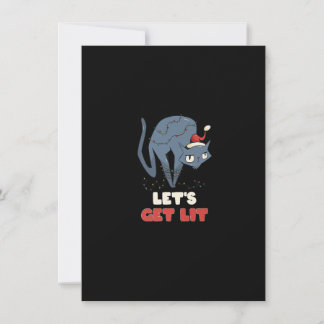 Let's Get Lit Christmas Lights Xmas Santa Kitten K Invitation