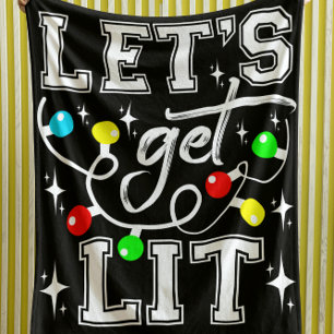 Let's Get Lit Christmas Party Funny - Xmas Light Sherpa Blanket
