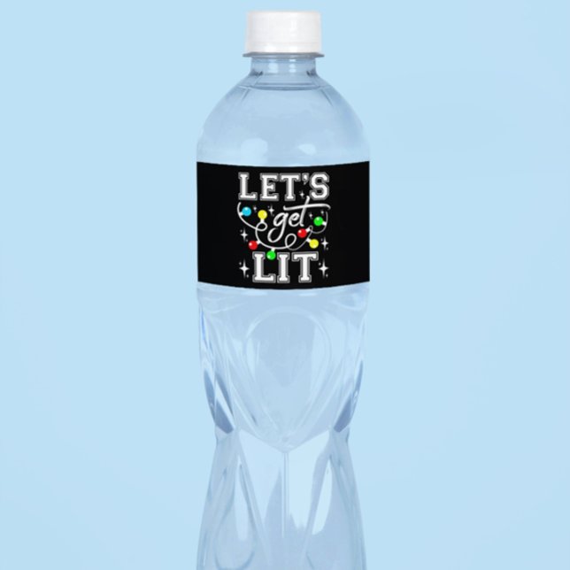 Let's Get Lit Christmas Party Funny - Xmas Light Water Bottle Label (Creator Uploaded)