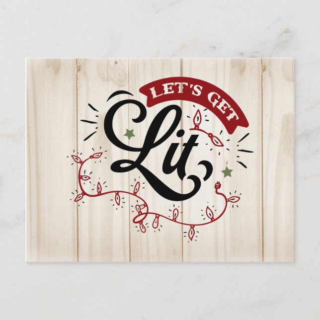 Let's Get Lit Christmas Party Invite | Postcard (Front)