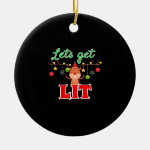 Let's Get Lit Christmas Reindeer Funny Ceramic Ornament