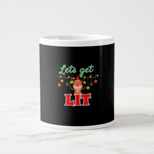 Let's Get Lit Christmas Reindeer Funny  Large Coffee Mug