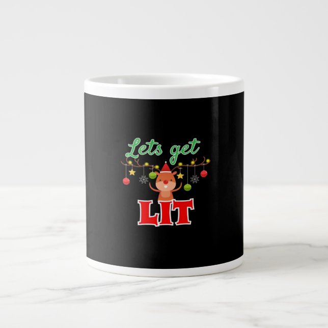 Let's Get Lit Christmas Reindeer Funny  Large Coffee Mug (Front)