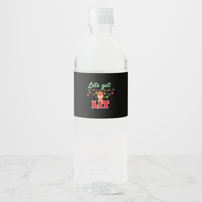 Let's Get Lit Christmas Reindeer Funny  Water Bottle Label (Front)