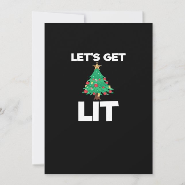 Let's Get Lit Christmas Tree Holiday Drinking Card (Front)