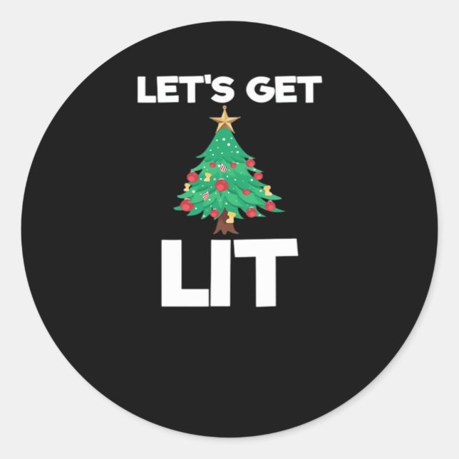 Let's Get Lit Christmas Tree Holiday Drinking Classic Round Sticker (Front)